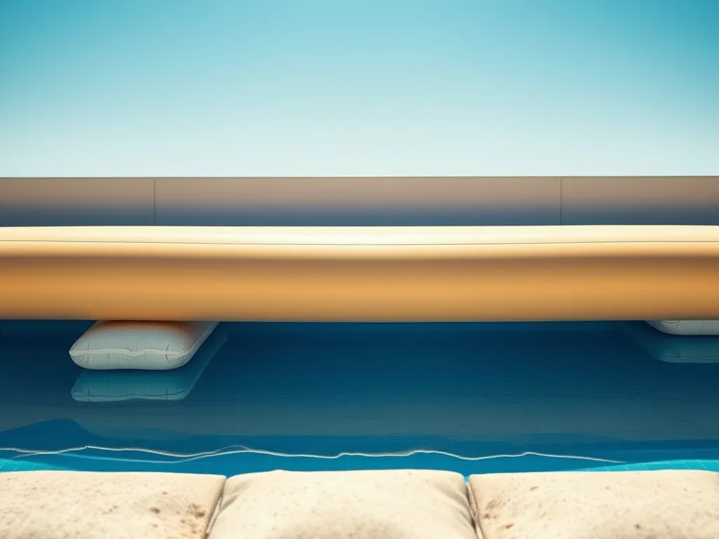 In-ground pool covered for winter preparation with winterizing pillows