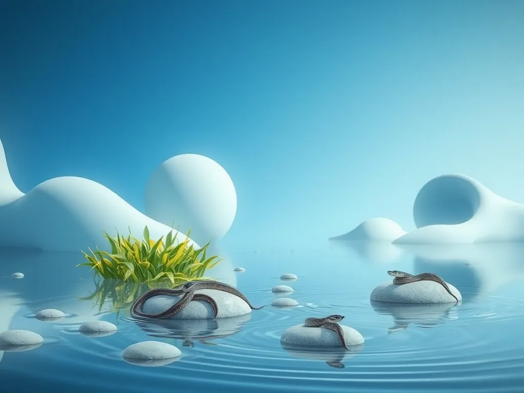 Snakes in a serene saltwater pool environment