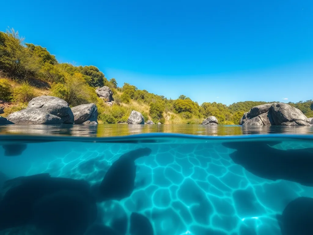 Clear blue water with rocks and greenery, illustrating the pool-like experience at South Point.