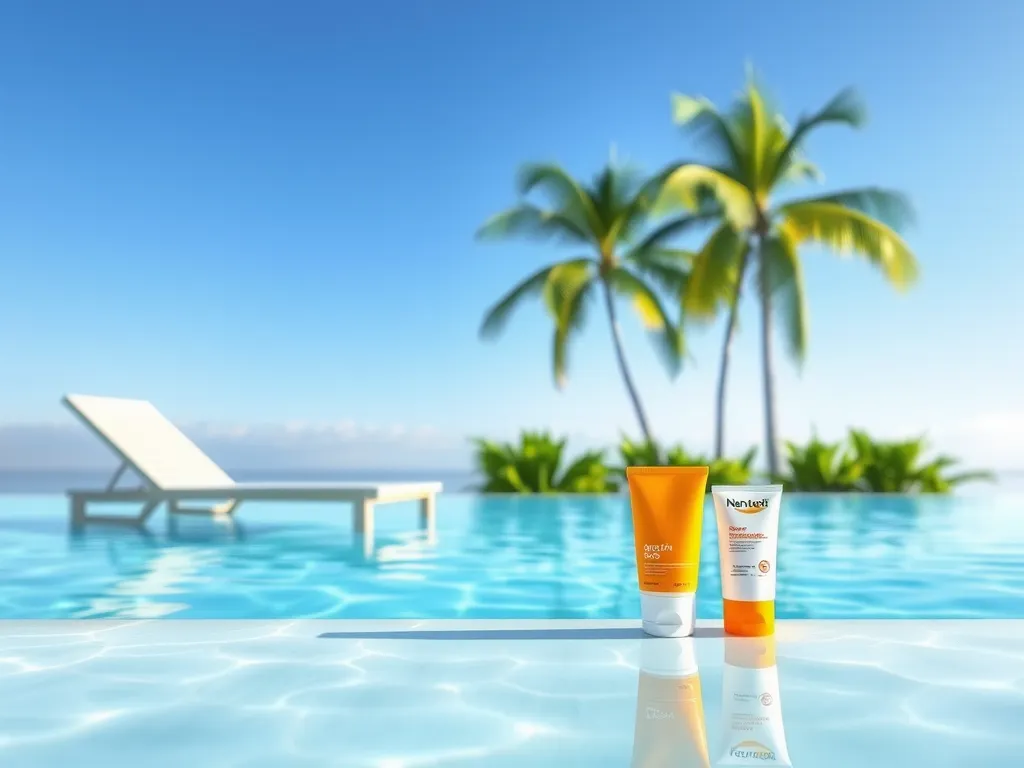 Products for maintaining spray tan while enjoying the poolside in the shade.