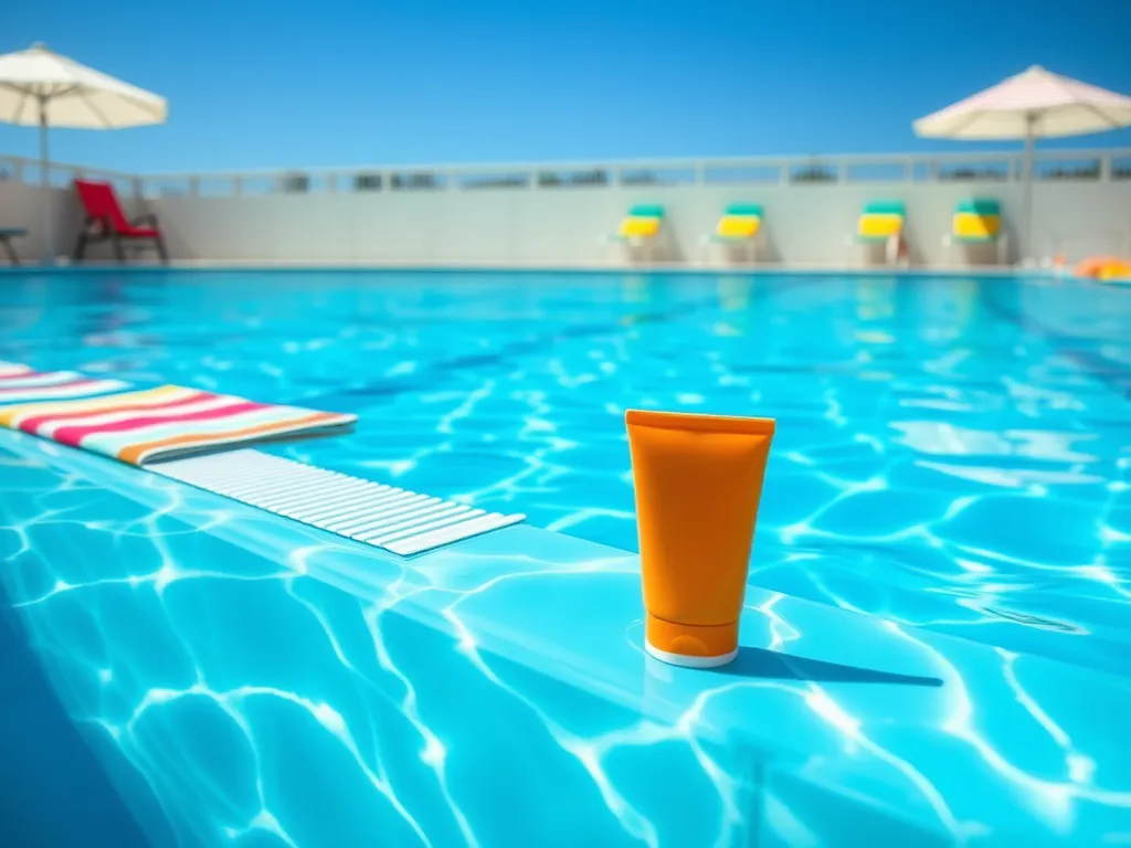 Sunscreen on the edge of a pool demonstrating whether sunscreen washes off in the pool.