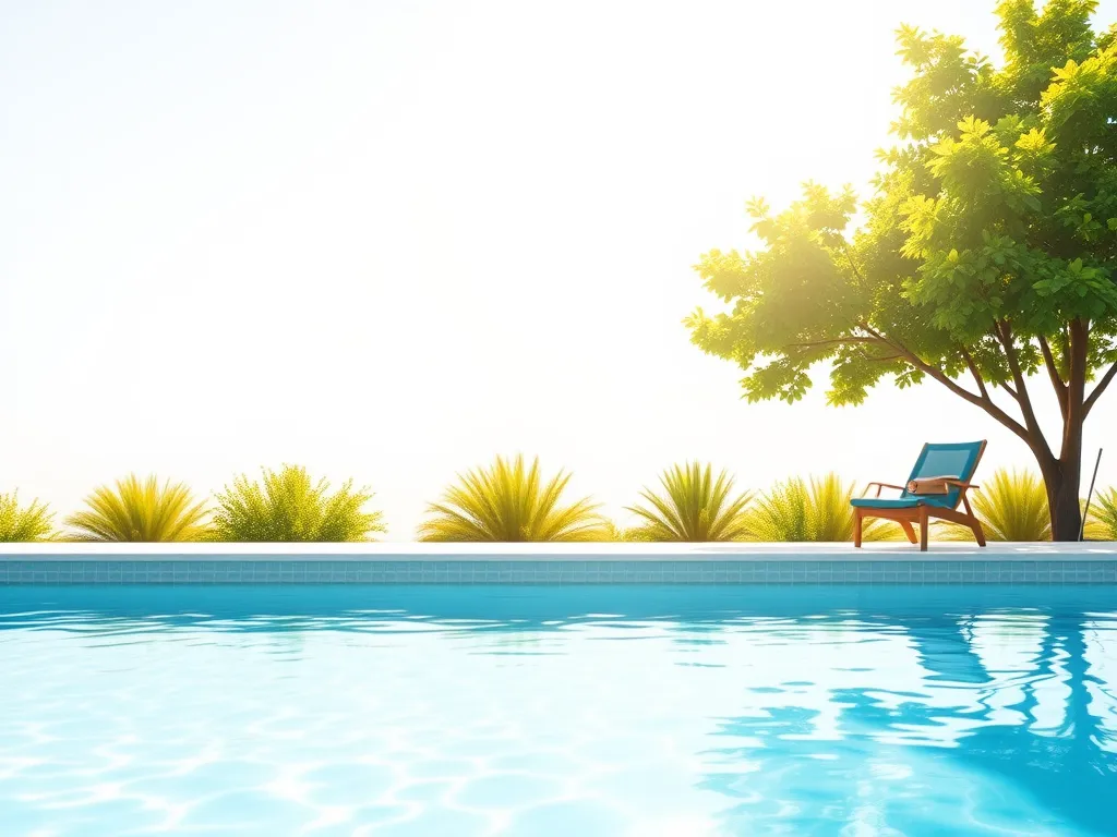A serene poolside view with clear water, showcasing the environment where sunscreen effectiveness is questioned.