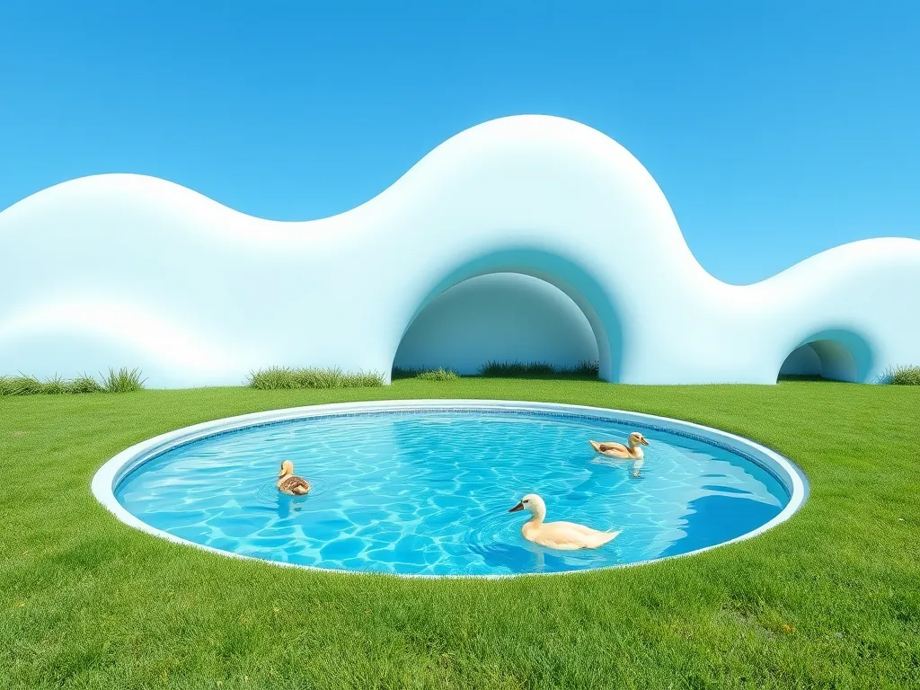 Swimming pool scene with ducks illustrating sweating in a pool.