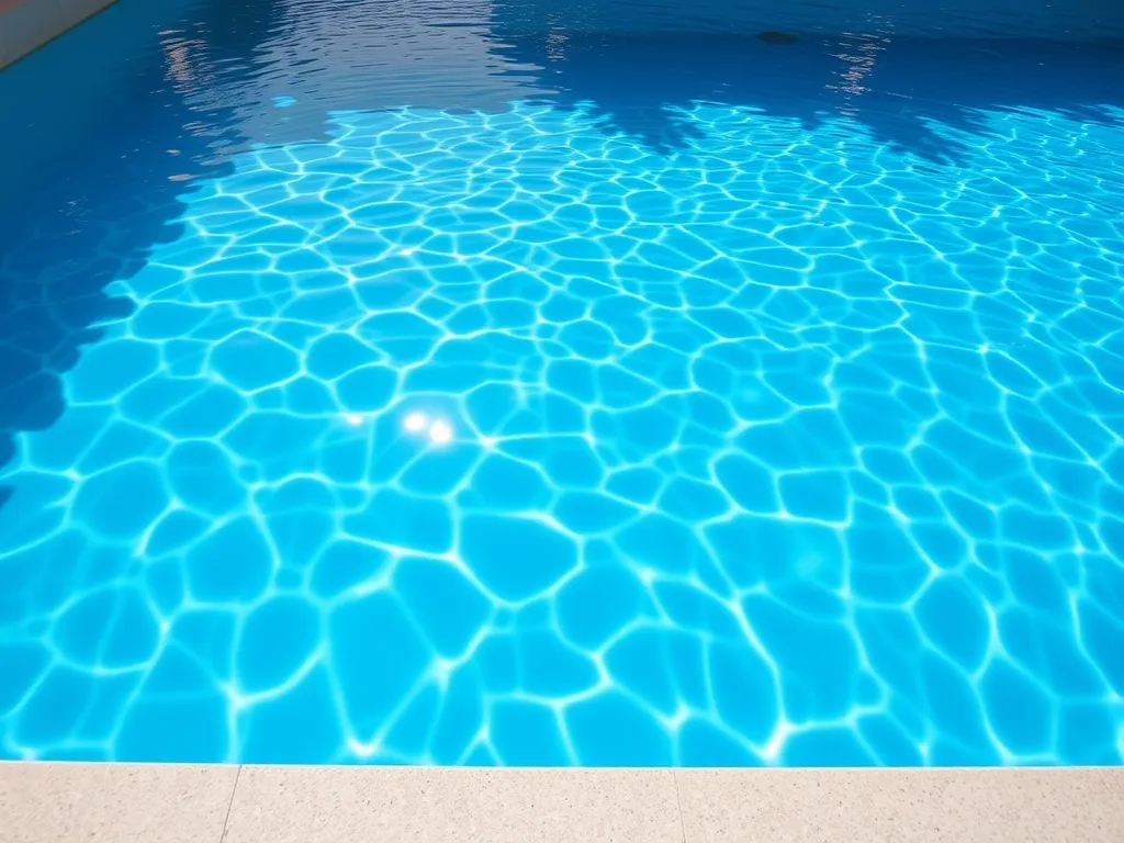 Clear swimming pool water reflecting sunlight, emphasizing safety for swimming after rain