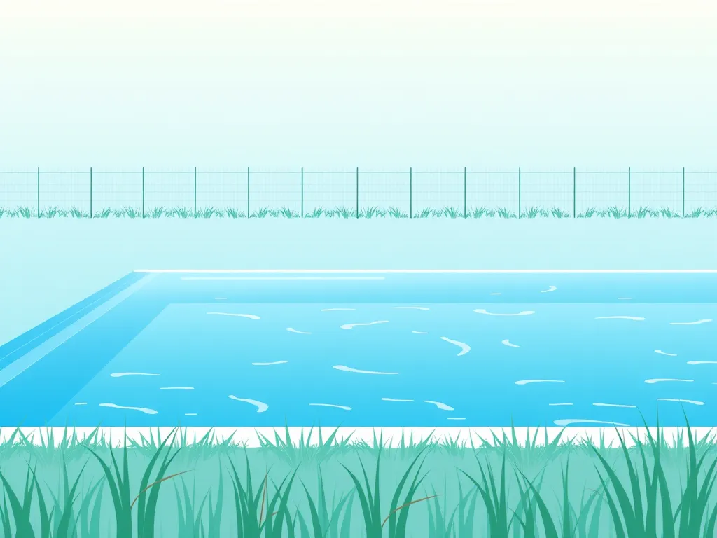 A serene swimming pool surrounded by grass, illustrating conditions for swimming after rain.