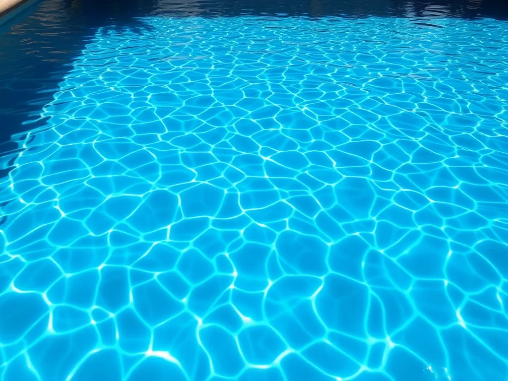 Clear blue swimming pool water after adding clarifier, relevant for swimming safety.