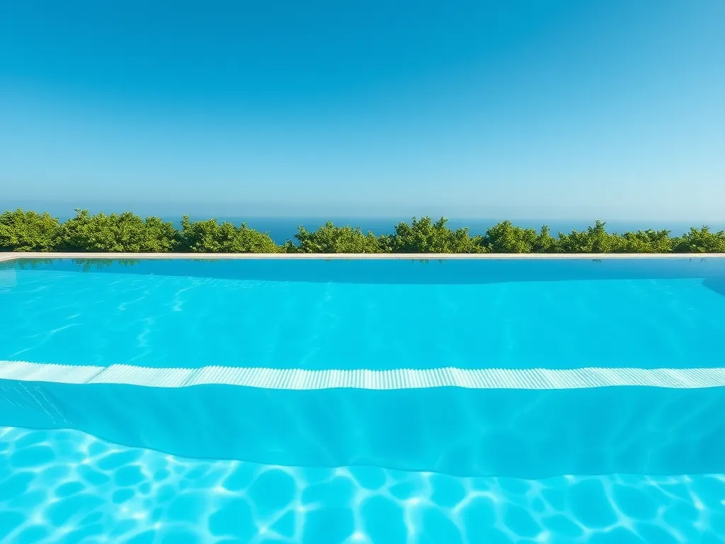 Clear swimming pool water demonstrating high hardness conditions