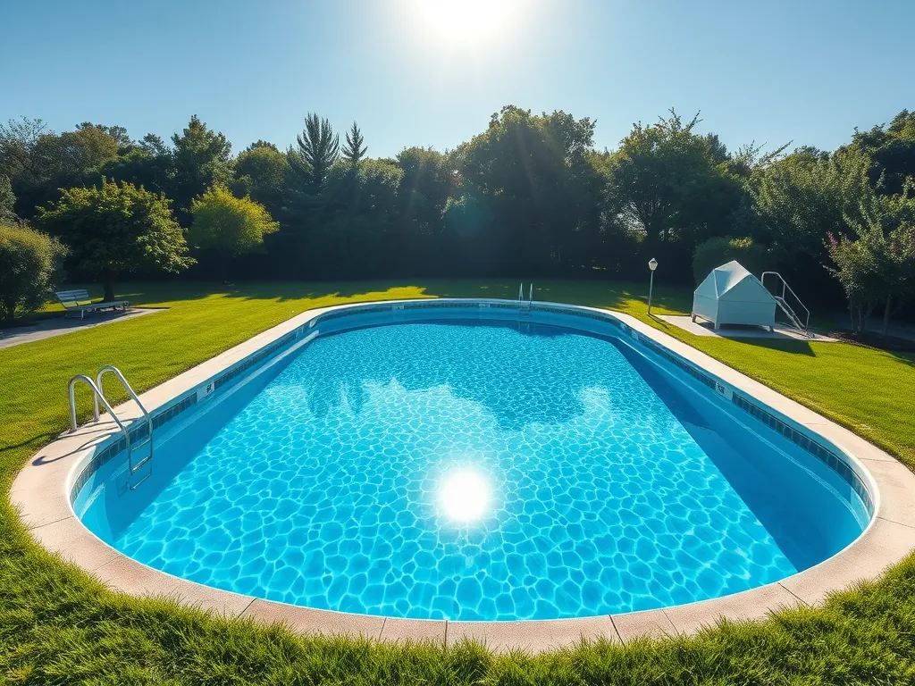 A clean swimming pool under sunlight, relevant to swimming with phosphate remover