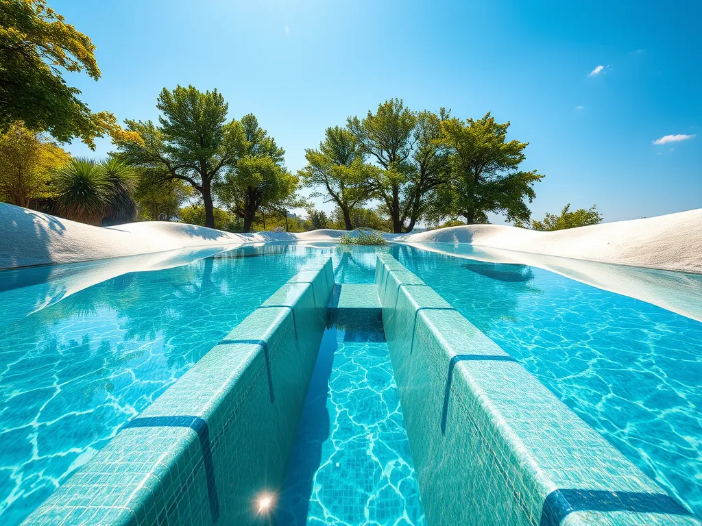 A serene swimming pool scene illustrating the question of swimming in a pool without the pump running