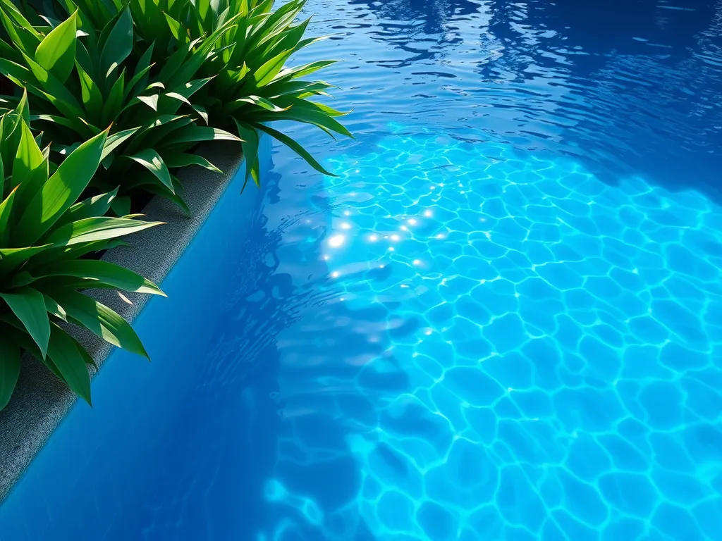 Clear blue swimming pool with flocculant treatment around the edges.