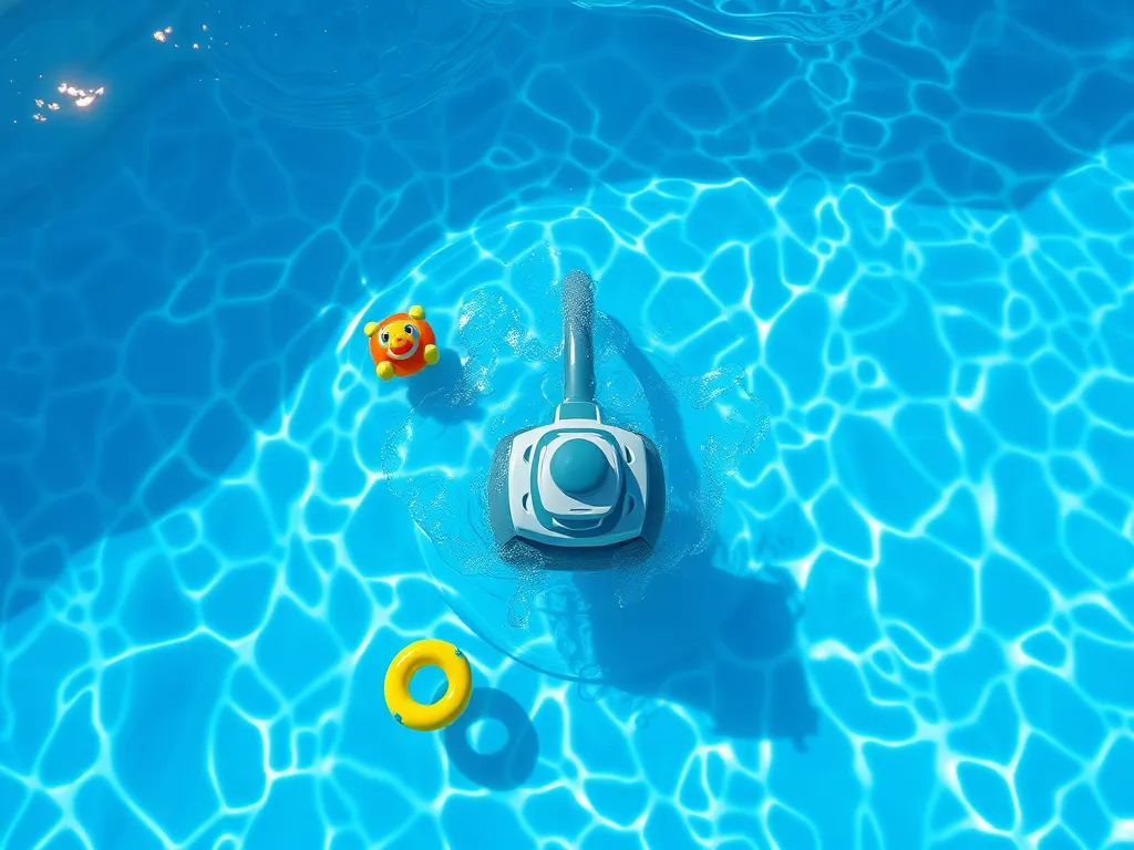 A pool vacuum cleaning a swimming pool with toys nearby, illustrating if you can swim with a pool vacuum.
