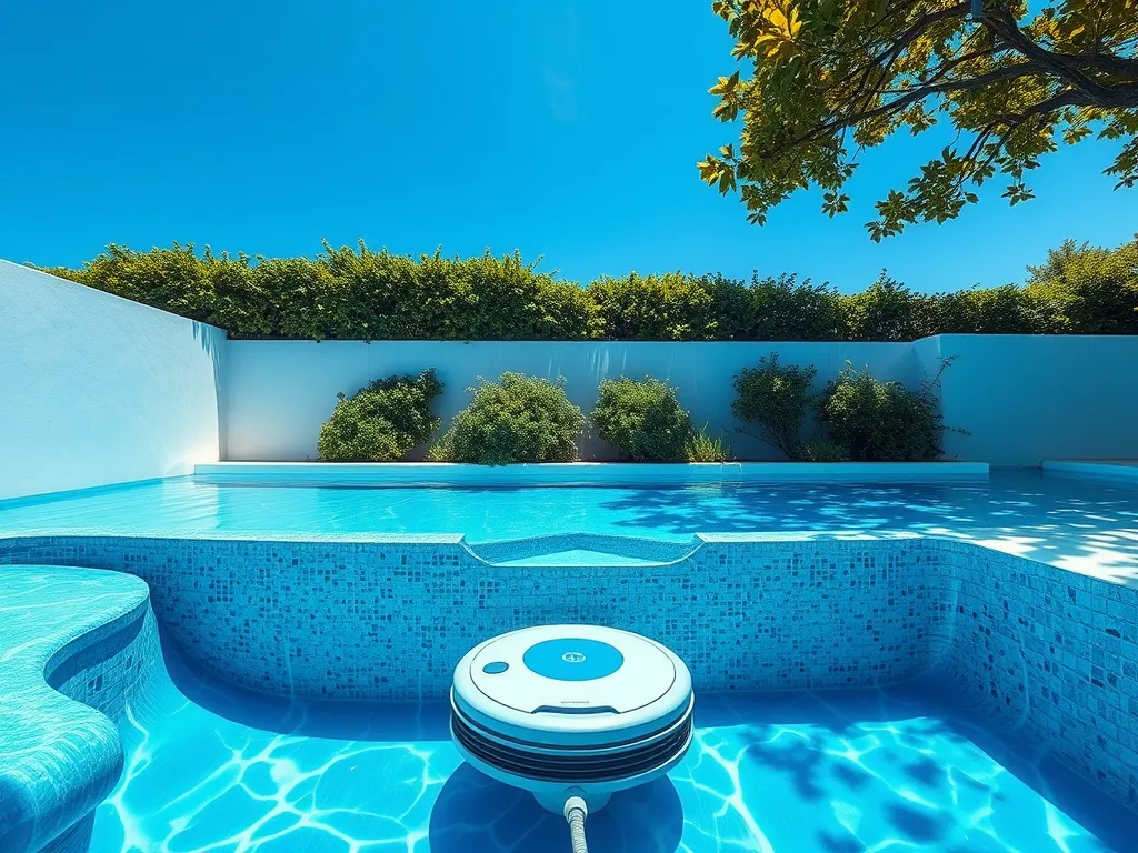 Pool vacuum resting in clear water, relevant to swimming safety with a pool vacuum.