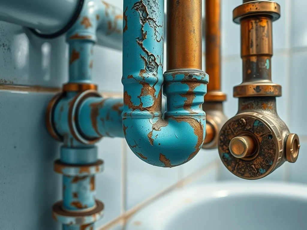 Close-up of rusted pipes highlighting the importance of rust resistance for telescopic pool poles.