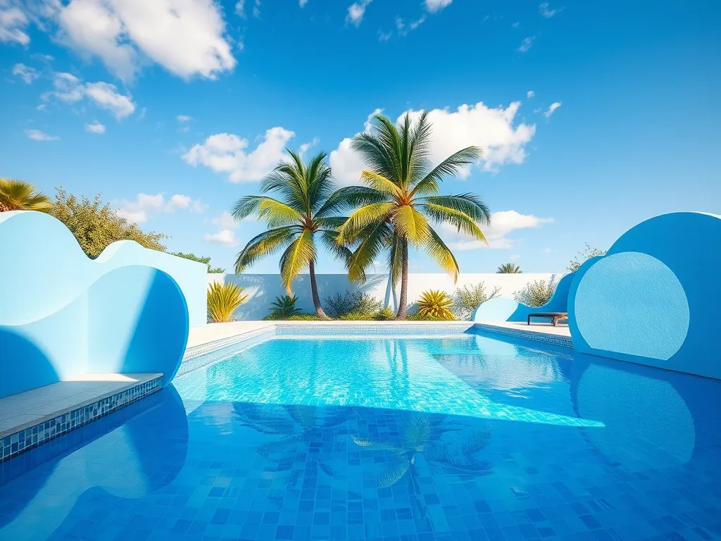 A beautiful residential pool surrounded by palm trees, illustrating the concept of tenants potentially installing a pool.