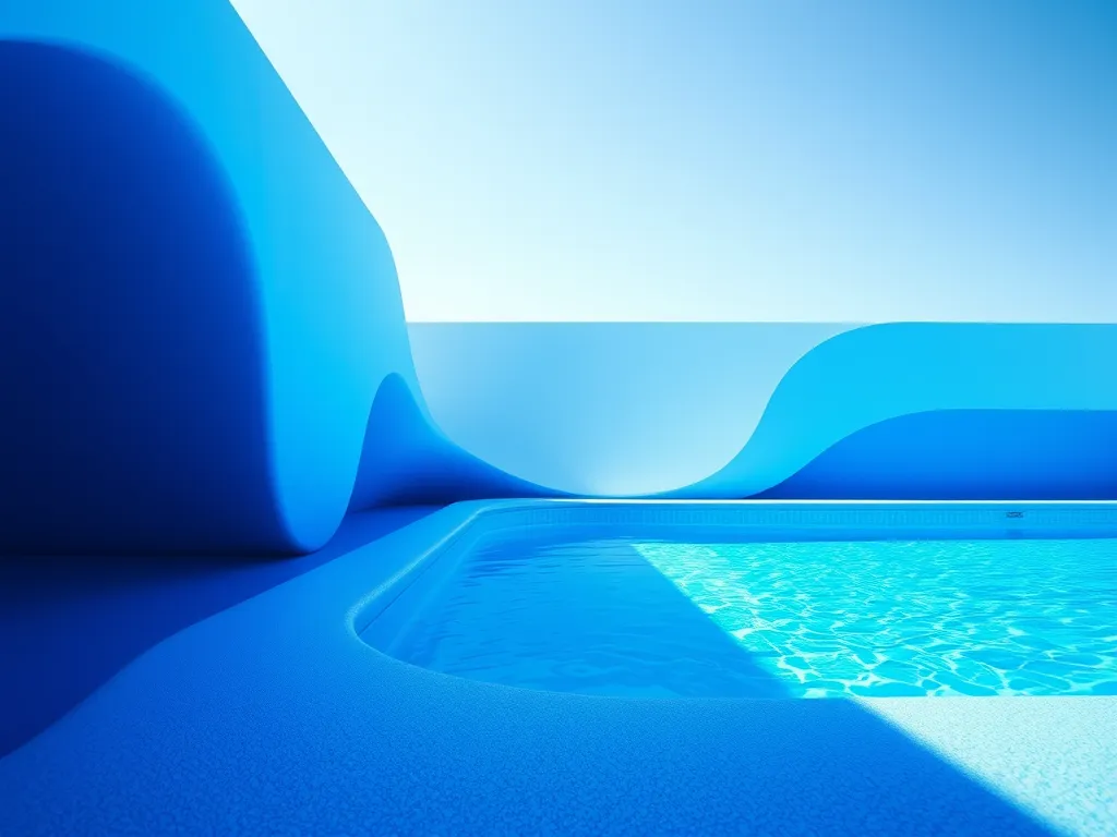 A modern vinyl pool with a unique shape and clear blue water, showcasing the advantages of vinyl pools.