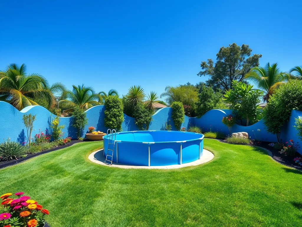Beautiful vinyl pool surrounded by lush greenery in a backyard setting