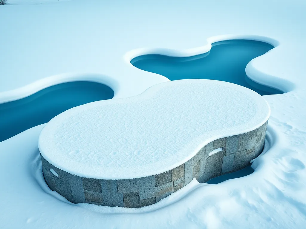 A pool cover with snow on top, illustrating the question of whether water seeps through pool covers.