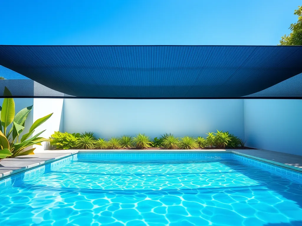 A pool covered with a mesh cover, illustrating potential water seepage issues.