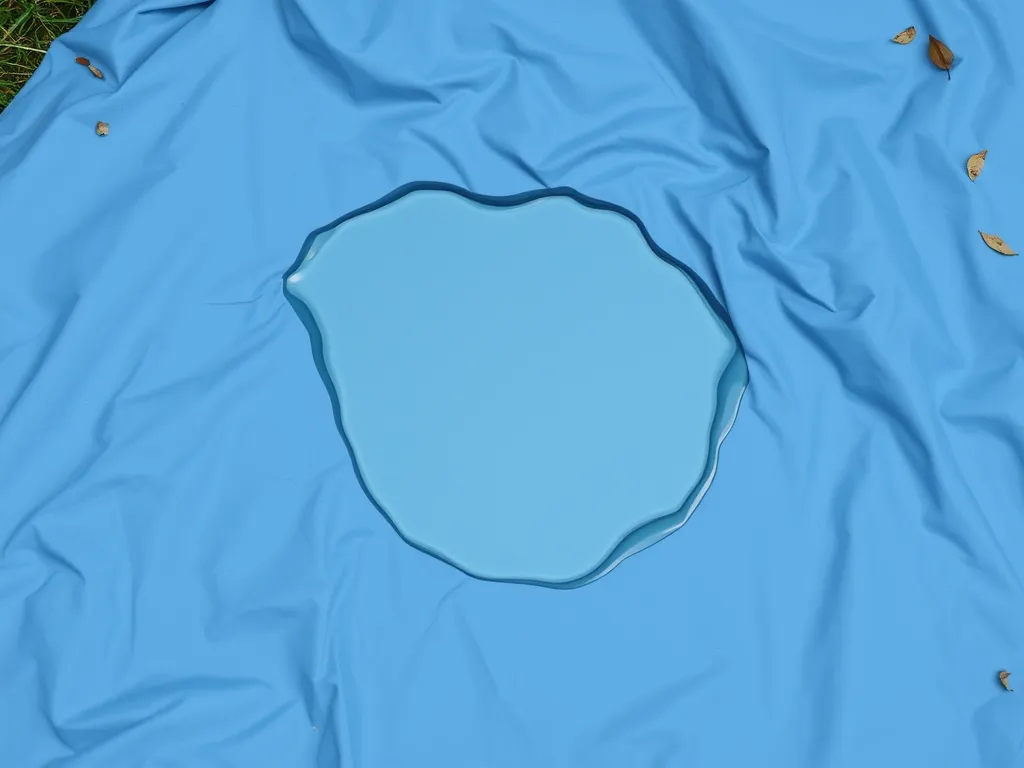 A pool cover with water pooling in the center, illustrating water seepage.