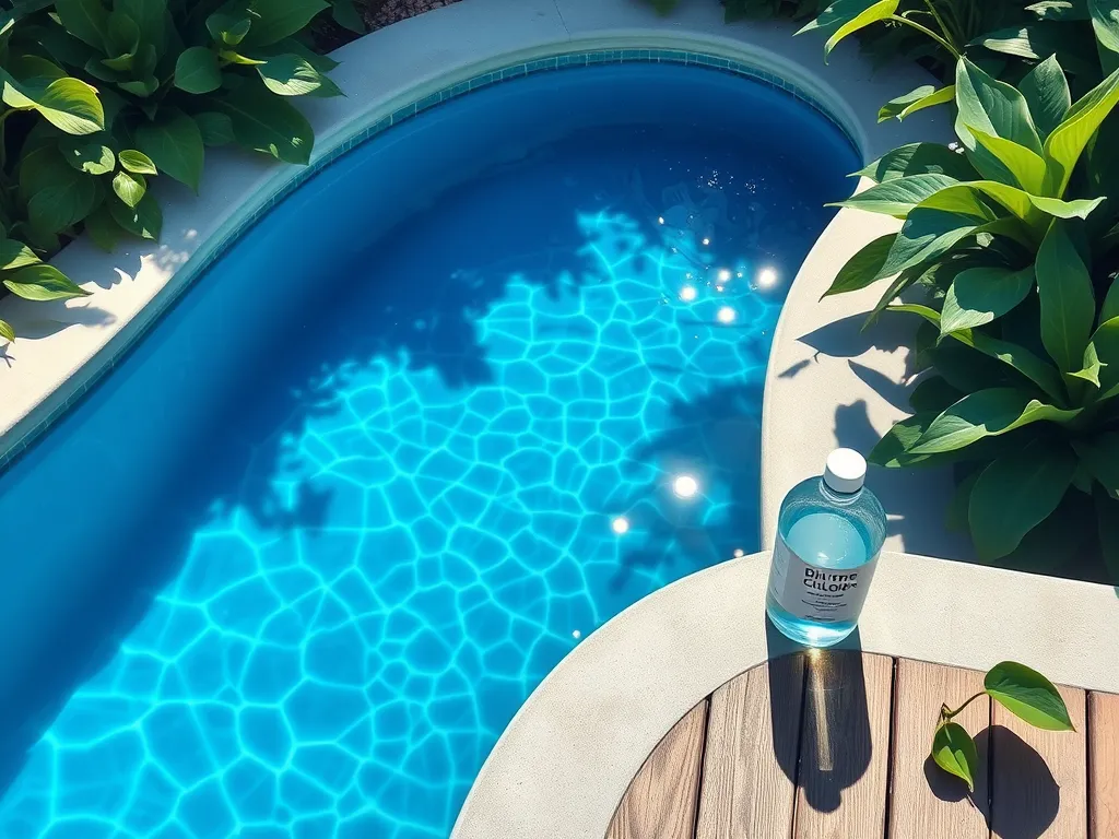 Clear pool water with a bottle of chlorine, exploring the impact of Wellbutrin and chlorine interactions.