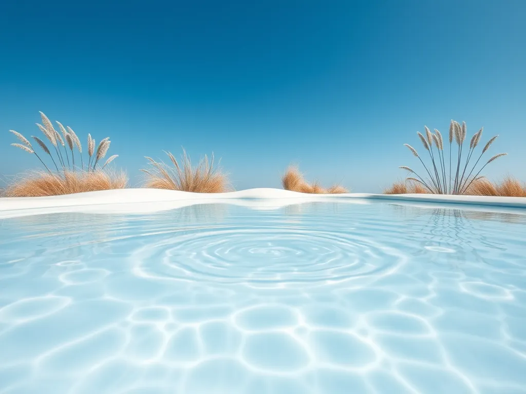 Heated pool water during winter with clear blue sky
